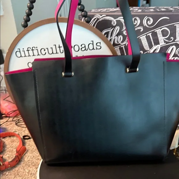 Kate Spade Black Tote with Pink Accents EUC - Picture 2 of 5